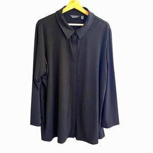 Susan Graver Womens Liquid Knit Button Up Top Size 2X Minimalist Capsule Loose